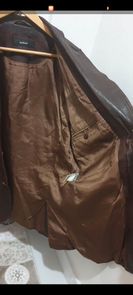 Düğmeli Kahverengi hakiki Deri Erkek Ceket - Görsel 3