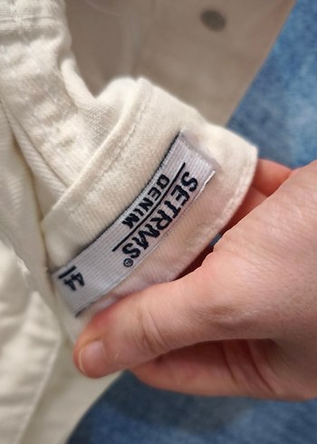 l Beden Beyaz Bol Paça Kadın Denim Pantolon
