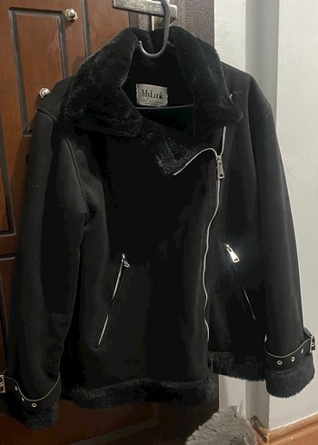 Diğer Siyah Süet Kürklü Biker Ceket