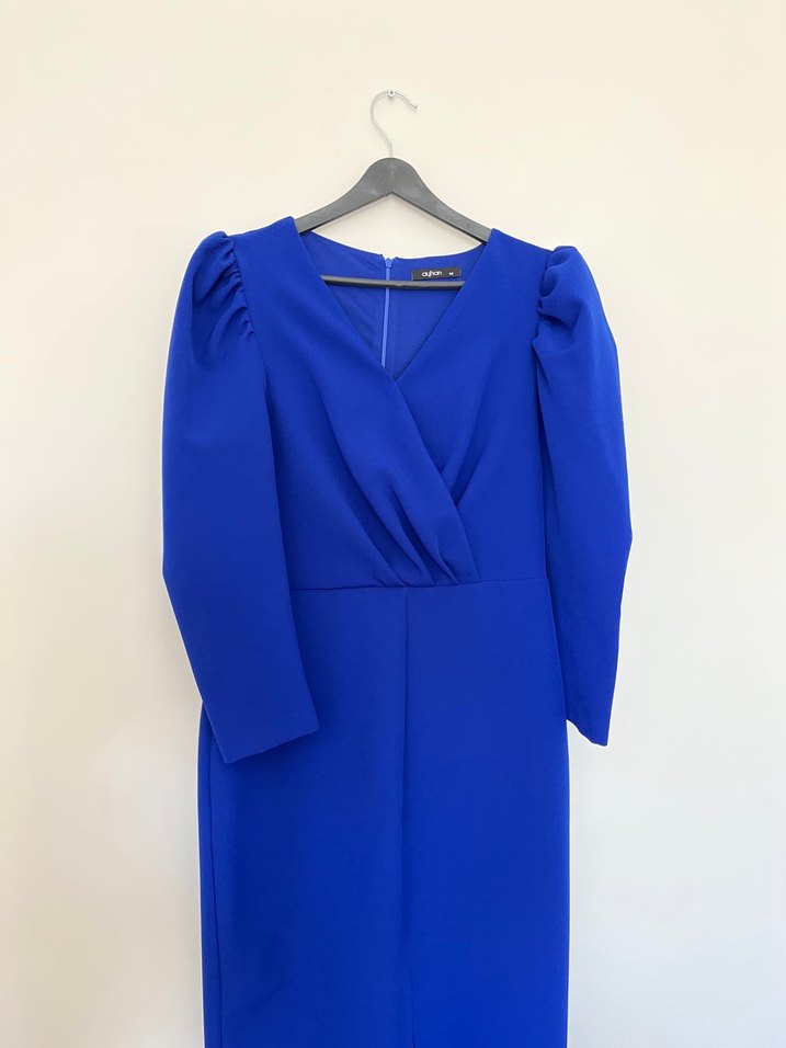 Kadın Mavi V-Yaka Uzun Kollu elbise - Görsel 2