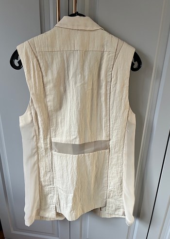 H&m marka Bej Kemerli Kolsuz Keten Yelek - Görsel 3