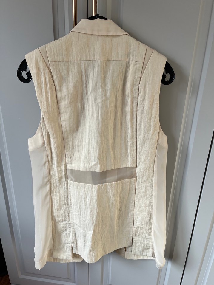 H&m marka Bej Kemerli Kolsuz Keten Yelek - Görsel 3