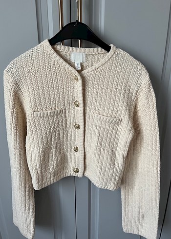 h&M marka Kadın Beyaz Örgü Midi Hırka - Görsel 4