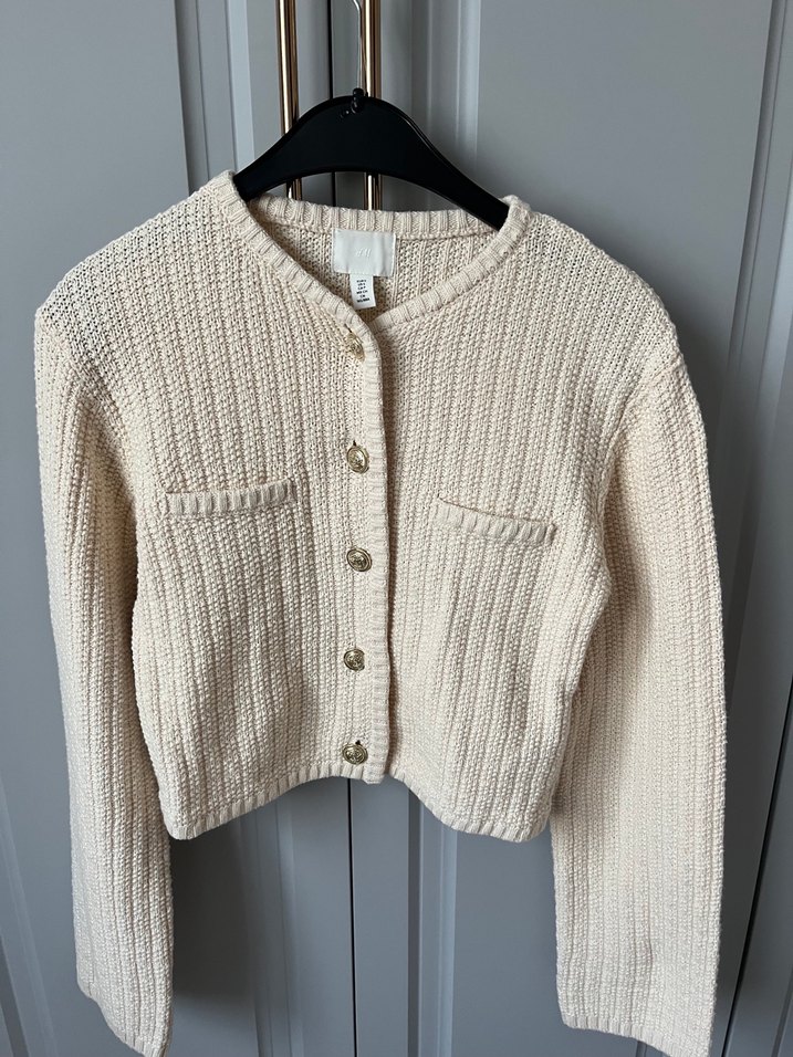 h&M marka Kadın Beyaz Örgü Midi Hırka - Görsel 4