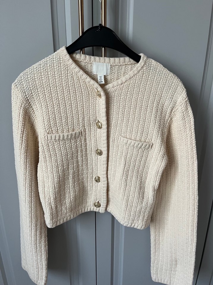 h&M marka Kadın Beyaz Örgü Midi Hırka - Görsel 3