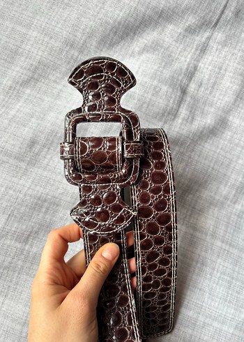 Kahverengi Deri Tokalı Retro Kadın Kemer - Görsel 2