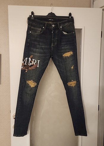 Baskılı Kemer Detaylı Erkek Kot Pantolon