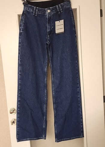 Kadın Lacivert Bol Kesim Midi Denim Pantolon