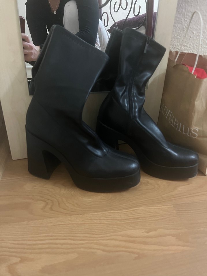 Bershka Streç Siyah Platform Topuklu Bot - Görsel 4