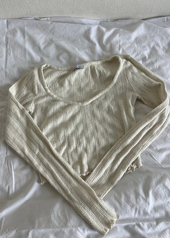 Bej Triko Kadın Bluz, Uzun Kollu, Bohem Stil