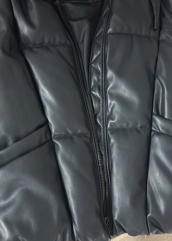 s Beden siyah Renk Siyah Deri Kapüşonlu Kadın Kışlık Mont