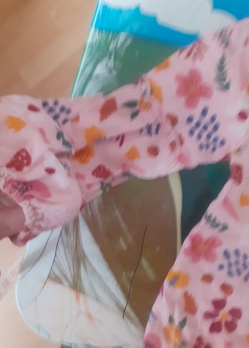 Çiçek Baskılı Pembe Uzun Kollu Kız gömlek - Görsel 3