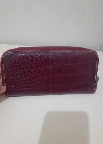 Bordo Parlak Yılan Desenli Kadın Cüzdanı - Görsel 2