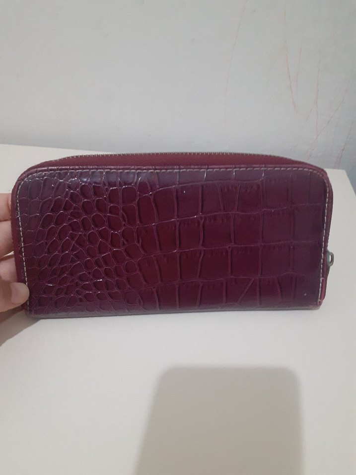 Bordo Parlak Yılan Desenli Kadın Cüzdanı - Görsel 2