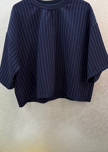 Lacivert Çizgili Kadın kısa kol tshirt