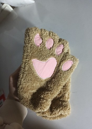 Peluş Detaylı Bej Kadın Eldiven - Görsel 2