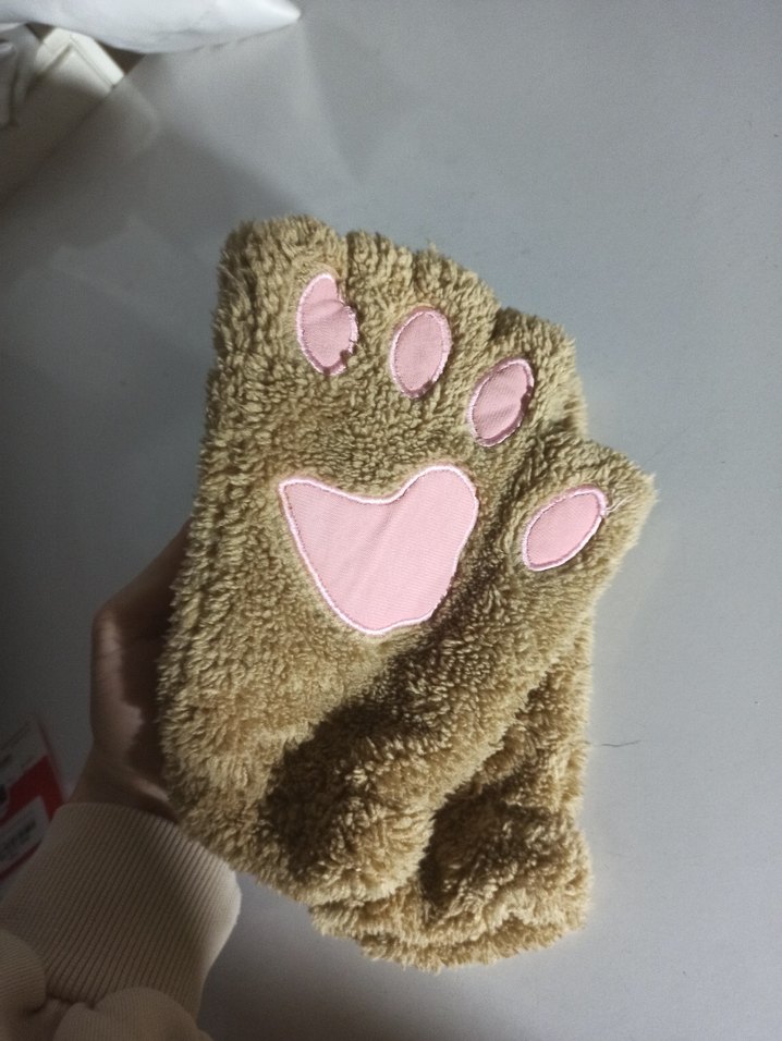 Peluş Detaylı Bej Kadın Eldiven - Görsel 2