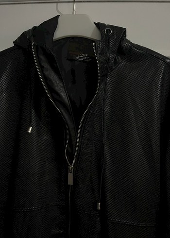 Siyah Deri Erkek Ceket Kapüşonlu - Görsel 2