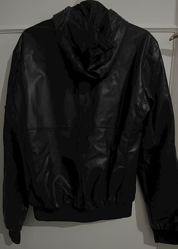 Siyah Deri Erkek Ceket Kapüşonlu - Görsel 3