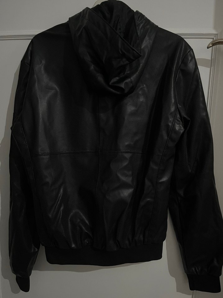 Siyah Deri Erkek Ceket Kapüşonlu - Görsel 3