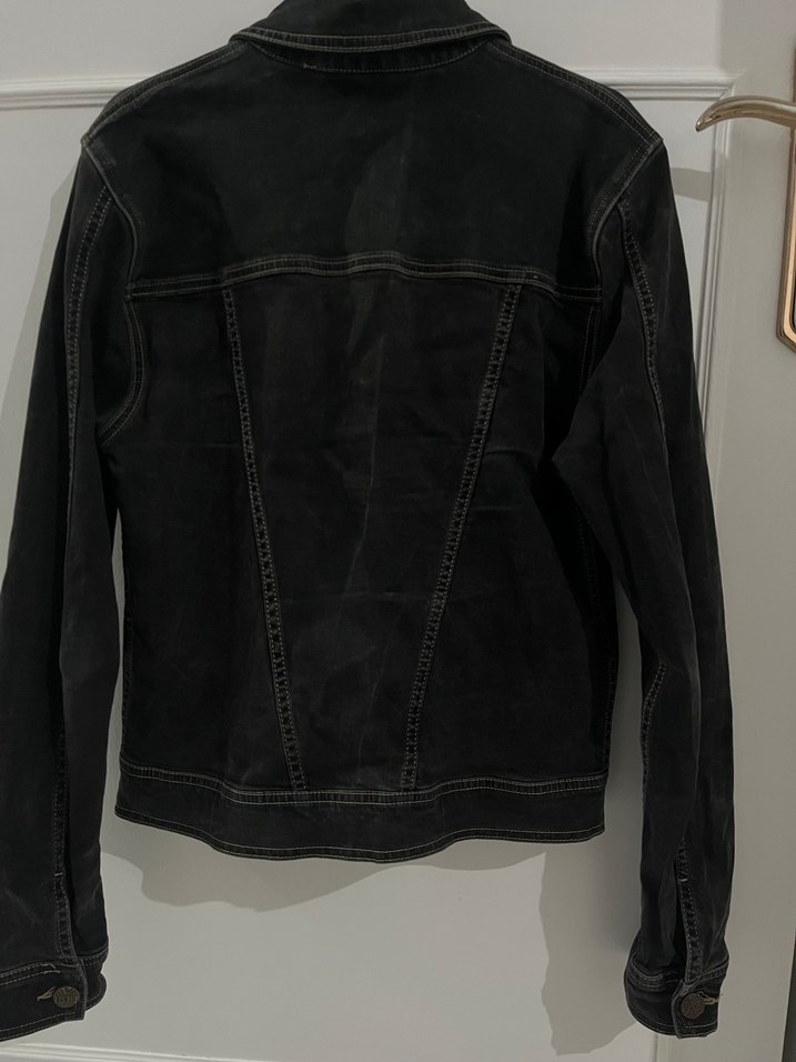 Siyah erkek Denim Ceket, Düğmeli, İnce Kesim - Görsel 2