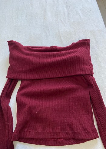 Bordo Kadın Triko Bluz, Kayık Yaka, Uzun Kollu