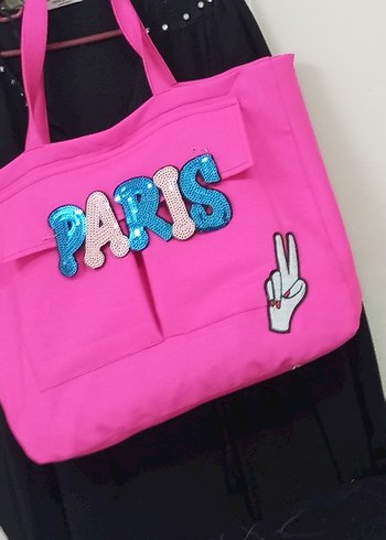 Pembe Paris Baskılı Fermuarlı Kadın Çanta