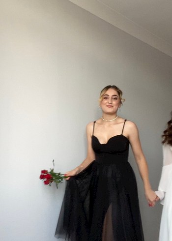 Siyah Straplez Gotik Midi Abiye Elbise