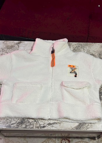 Diğer Beyaz Fermuarlı Mini Kadın Polar Ceket