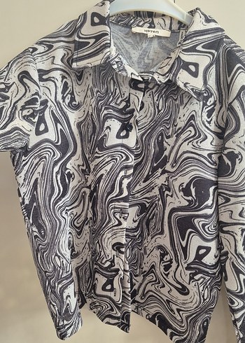 Gri Batik Desenli Kadın Uzun Kollu Gömlek