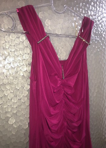 Bordo Drapeli Uzun Abiye Elbise - Görsel 10