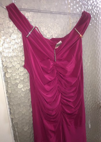 Bordo Drapeli Uzun Abiye Elbise - Görsel 2