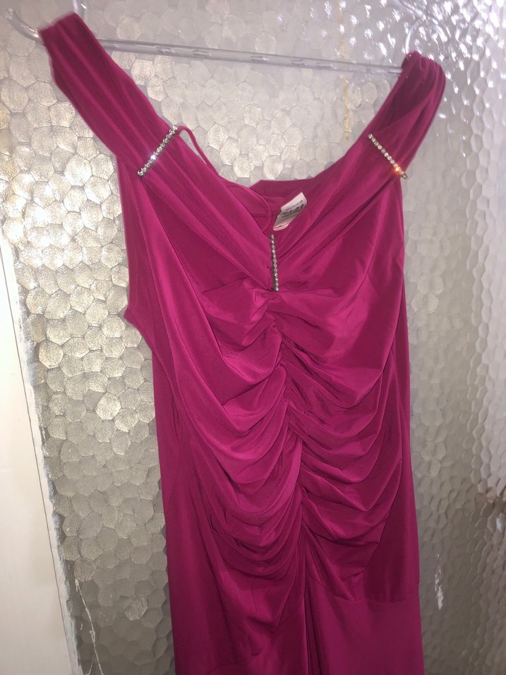 Bordo Drapeli Uzun Abiye Elbise - Görsel 2