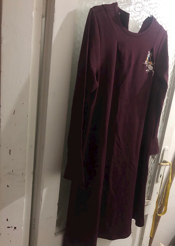 Bordo Uzun Kollu Salaş Kadın Elbise - Görsel 2