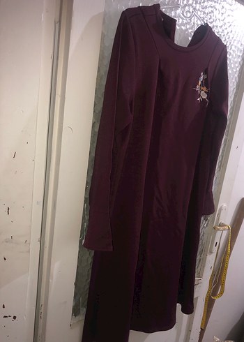 Bordo Uzun Kollu Salaş Kadın Elbise - Görsel 3