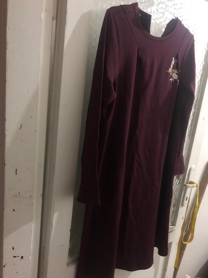 Bordo Uzun Kollu Salaş Kadın Elbise - Görsel 2