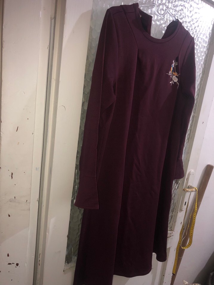 Bordo Uzun Kollu Salaş Kadın Elbise - Görsel 3