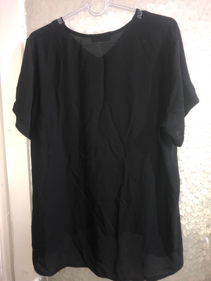 Siyah Payetli taşlı V Yaka Kadın Bluz - Görsel 5