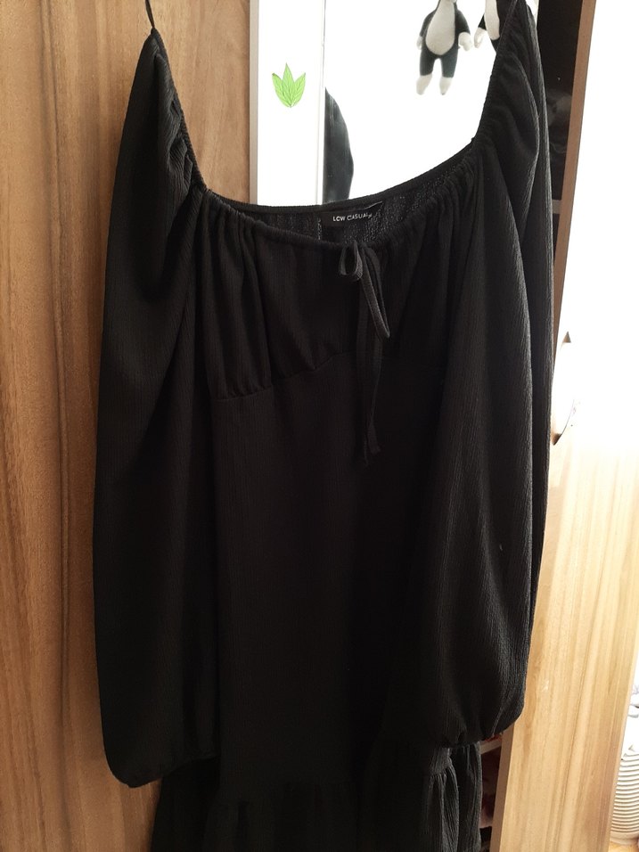 Siyah Kadın Midi Keten Elbise - Görsel 2