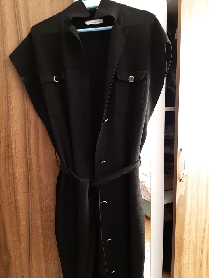 Düğmeli Siyah Uzun Kadın Yelek - Görsel 2