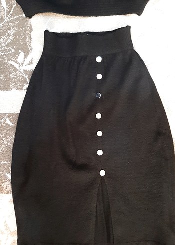 Düğmeli Siyah Uzun Etek Takımı - Görsel 3