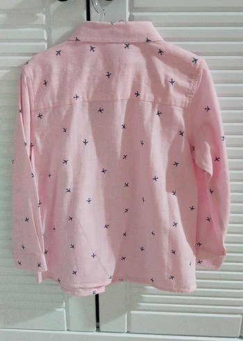 4 Yaş Beden Erkek Çocuk Pembe Uçak temalı Düğmeli Gömlek