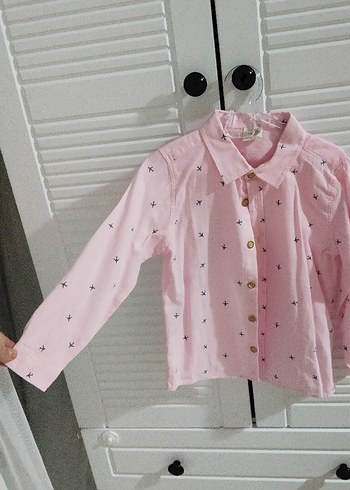 Erkek Çocuk Pembe Uçak temalı Düğmeli Gömlek