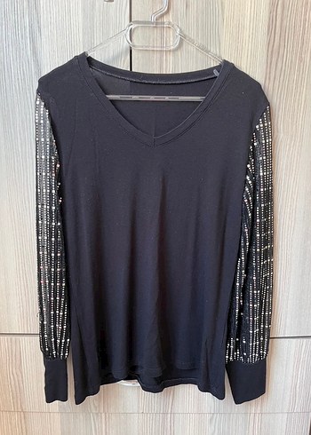 V Yaka Siyah Triko Kadın Bluz - Görsel 3