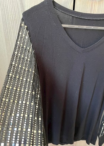 V Yaka Siyah Triko Kadın Bluz - Görsel 2