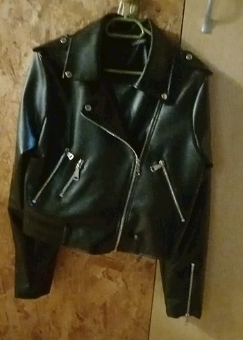 Siyah Deri Kadın Biker Ceket - Görsel 4