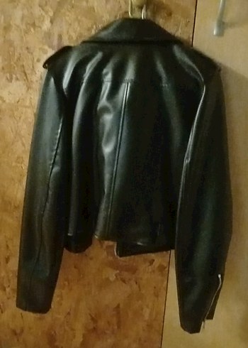 Siyah Deri Kadın Biker Ceket - Görsel 2