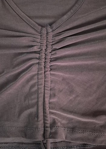 Diğer Kahverengi V Yaka Kısa Kollu Crop Top