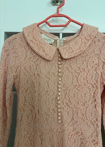 40 Beden Dantel Detaylı Pembe Vintage Kadın Uzun Elbise