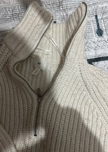 Gri Yarım Fermuarlı Örgü Kadın Kazak - Görsel 3